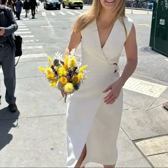 Ted Baker White Wrap Midi Dress Size 4 Suiting Career Professional Designer $575